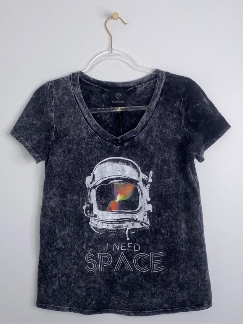 Modcloth Hologram 'I NEED SPACE' Tee T Shirt Astronaut Acid Wash RARE Size XS/S